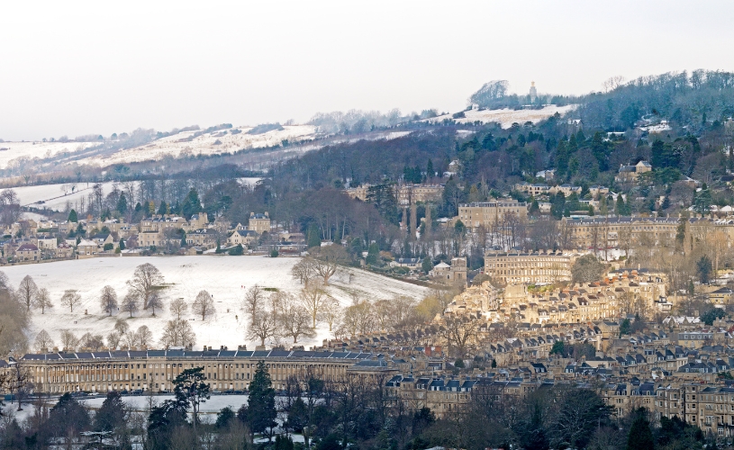 Snowy view of Bath skyline